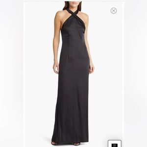 Lulus Waltz with You Halter Satin Column Gown Black